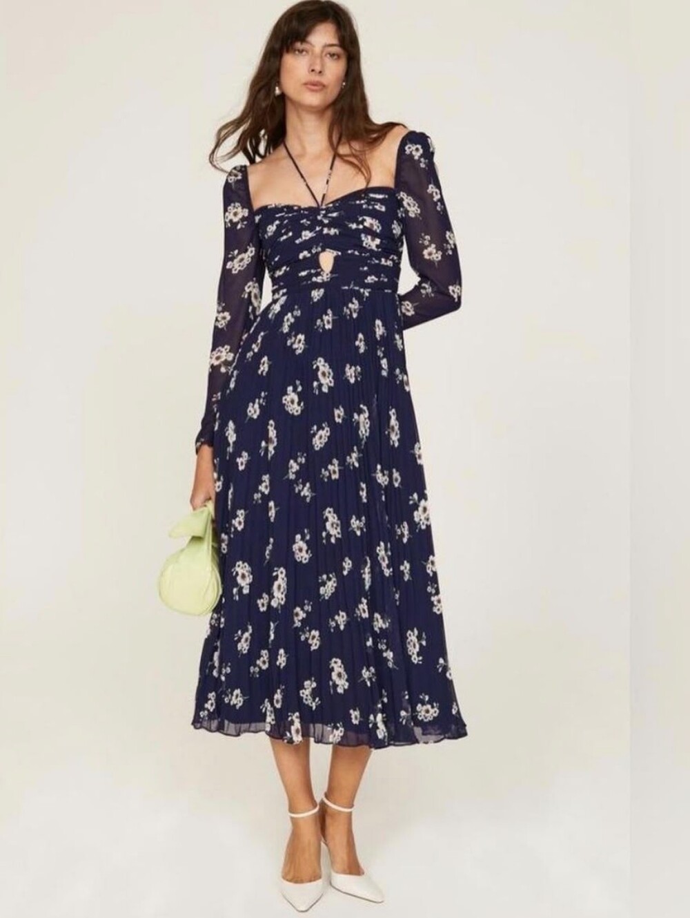 Self-Portrait Pansy Print Chiffon Cut Out Floral Midi Dress